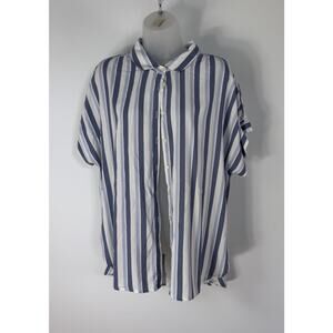 Alexander Jordan Womens XL Rayon Blue Striped Short Sleeve Flowy V-Neck